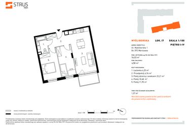 Rzut - Mieszkanie na sprzedaż 2 pokoje o powierzchni 55,92 m² - numer I7.3 w Myśliborska III etap