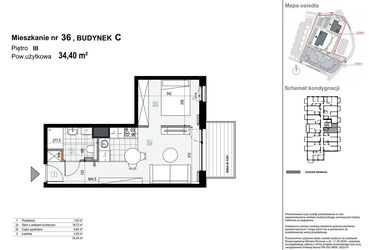 Rzut - Mieszkanie na sprzedaż 1 pokój o powierzchni 34,4 m² - numer C.M36 w Apartamenty Kopernika