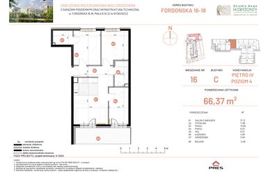 Rzut - Mieszkanie na sprzedaż 4 pokoje o powierzchni 66,37 m² - numer 16.16 w Osiedle Nowe Horyzonty etap II