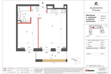 Rzut - Mieszkanie na sprzedaż 2 pokoje o powierzchni 43,58 m² - numer 51 w Autonomia Praska