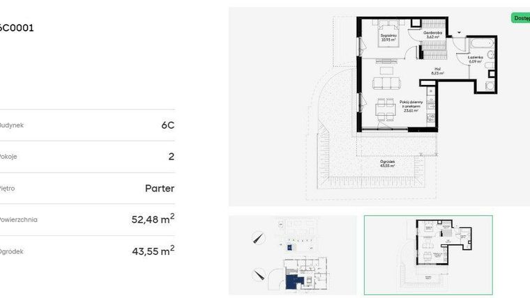 Rzut - Mieszkanie na sprzedaż 2 pokoje o powierzchni 52,48 m² - numer 6C0001 w Jaśminowy Mokotów etap VI