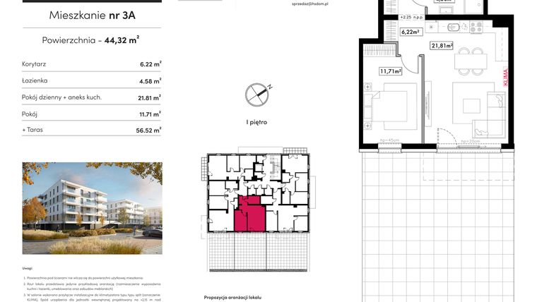 Rzut - Mieszkanie na sprzedaż 2 pokoje o powierzchni 44,32 m² - numer B9.M3A w Novum Rumia