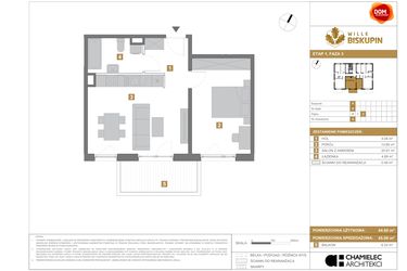 Rzut - Mieszkanie na sprzedaż 2 pokoje o powierzchni 45,06 m² - numer P8 w Wille Biskupin III