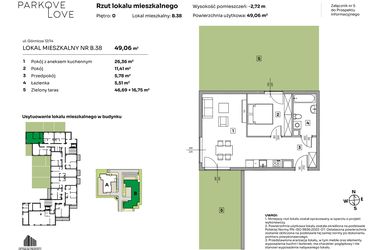 Rzut - Mieszkanie na sprzedaż 2 pokoje o powierzchni 49,06 m² - numer B.38 w Parkove Love