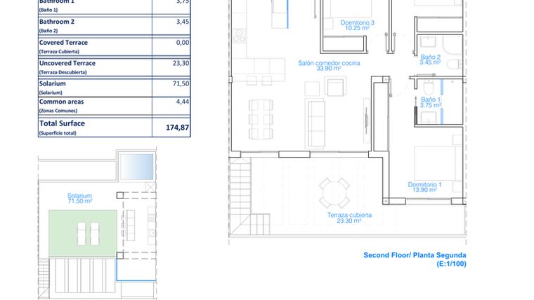 Rzut - Mieszkanie na sprzedaż 3 pokoje o powierzchni 174,87 m² - numer 1-2.9 w Mieszkania w Pilar de la Horadada - 73811377