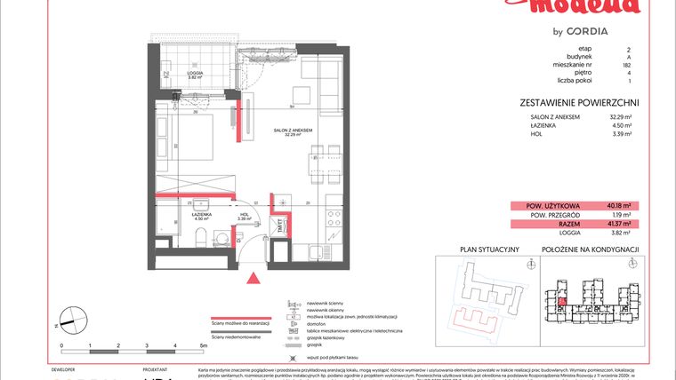 Rzut - Mieszkanie na sprzedaż 1 pokój o powierzchni 40,18 m² - numer A.182 w Modena II