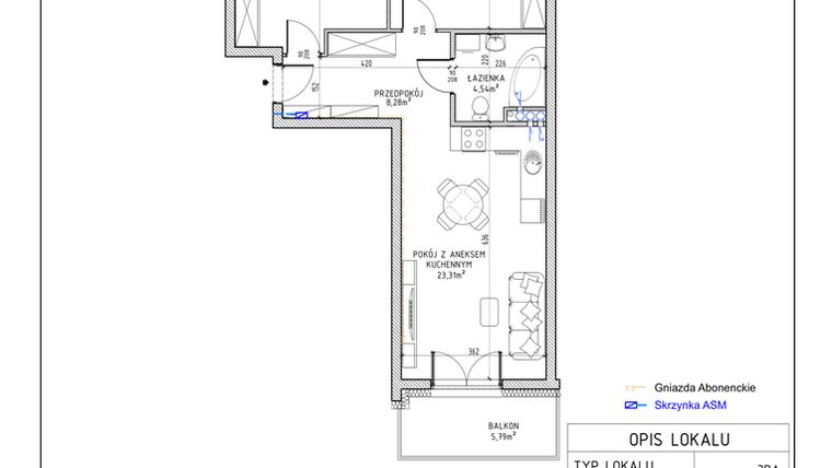Rzut - Mieszkanie na sprzedaż 3 pokoje o powierzchni 61,64 m² - numer 26 w Harmonia bud. M3