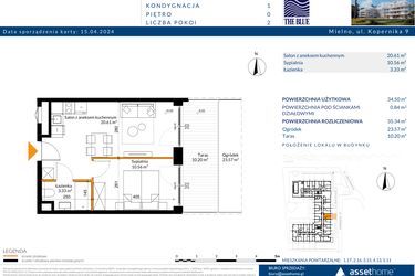 Rzut - Mieszkanie na sprzedaż 2 pokoje o powierzchni 35,34 m² - numer 0.16 w The Blue