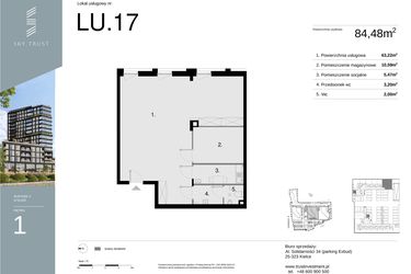 Rzut - Lokal użytkowy na sprzedaż 1 pokój o powierzchni 84,48 m² - numer LU17 w Sky Trust etap II