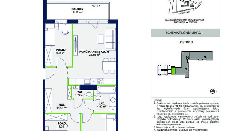 Rzut - Mieszkanie na sprzedaż 4 pokoje o powierzchni 74,29 m² - numer 86 w Wolne Miasto etap VII