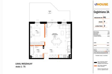 Rzut - Mieszkanie na sprzedaż 2 pokoje o powierzchni 53,62 m² - numer 1 w Osiedle StaLove etap II
