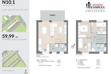 Rzut - Mieszkanie na sprzedaż 4 pokoje o powierzchni 59,99 m² - numer N10.1 w Osiedle Gwiazdowo etap 9