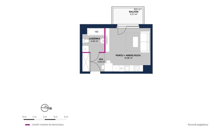 Rzut - Mieszkanie na sprzedaż 1 pokój o powierzchni 25 m² - numer 115 w Moja Północna Etap III