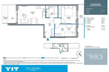 Rzut - Mieszkanie na sprzedaż 3 pokoje o powierzchni 53,57 m² - numer DA0005 w Talarowa Park II