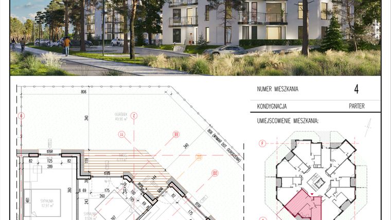 Rzut - Mieszkanie na sprzedaż 3 pokoje o powierzchni 62,9 m² - numer 4 w Grasera 12