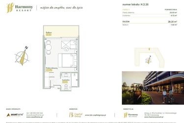 Rzut - Mieszkanie na sprzedaż 1 pokój o powierzchni 28,25 m² - numer H.2.35 w Harmony Resort