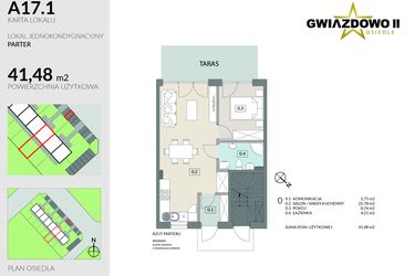 Rzut - Mieszkanie na sprzedaż 2 pokoje o powierzchni 41,48 m² - numer A17.1 w Gwiazdowo II