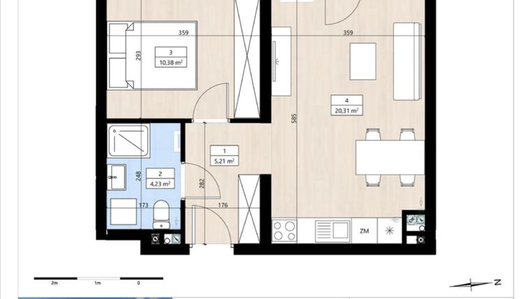 Rzut - Mieszkanie na sprzedaż 2 pokoje o powierzchni 40,26 m² - numer B4/2/32 w Montano bud. B4