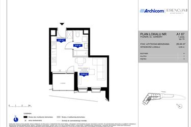 Rzut - Mieszkanie na sprzedaż 1 pokój o powierzchni 26,4 m² - numer A1.67 w Apartamenty Esencja II