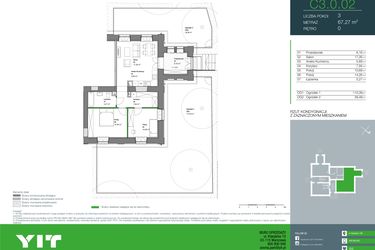 Rzut - Mieszkanie na sprzedaż 3 pokoje o powierzchni 67,27 m² - numer C3.0.02 w Aroma Park Lofty