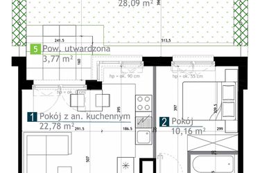 Rzut - Mieszkanie na sprzedaż 2 pokoje o powierzchni 42,21 m² - numer AA0007 w M Bemowo 3
