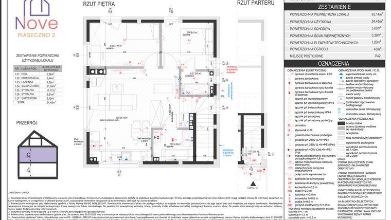 Rzut - Mieszkanie na sprzedaż 3 pokoje o powierzchni 54,45 m² - numer H3.2 w Nove Piaseczno 2 etap H