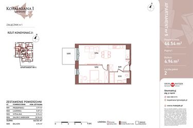 Rzut - Mieszkanie na sprzedaż 2 pokoje o powierzchni 44,54 m² - numer 5 w Kopalniana