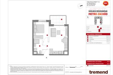 Rzut - Mieszkanie na sprzedaż 2 pokoje o powierzchni 33,2 m² - numer G.85 w Dzielnica Mieszkaniowa Metro Zachód - etap 8