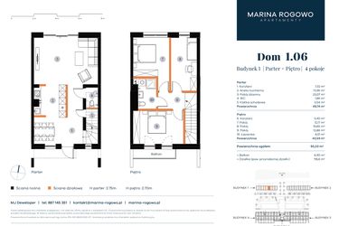 Rzut - Dom na sprzedaż 4 pokoje o powierzchni 93,33 m² - numer 1.06 w Apartamenty Marina Rogowo