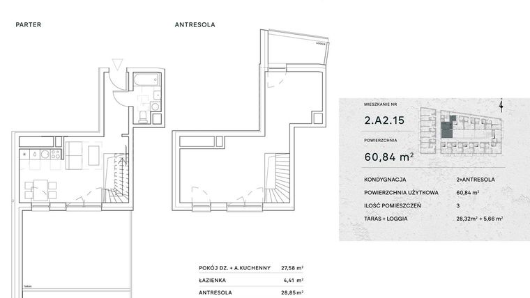 Rzut - Mieszkanie na sprzedaż 2 pokoje o powierzchni 60,84 m² - numer 2.A2.15 w Żernicka Park