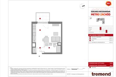 Rzut - Mieszkanie na sprzedaż 1 pokój o powierzchni 26,28 m² - numer F.29 w Dzielnica Mieszkaniowa Metro Zachód - etap 8