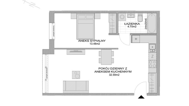 Rzut - Mieszkanie na sprzedaż 1 pokój o powierzchni 52 m² - numer CP/R7/109 w Centralpark