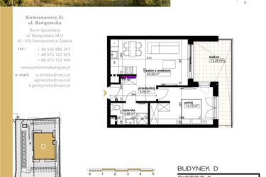 Rzut - Mieszkanie na sprzedaż 2 pokoje o powierzchni 44,44 m² - numer D.2.4 w Panorama Bańgów Etap II