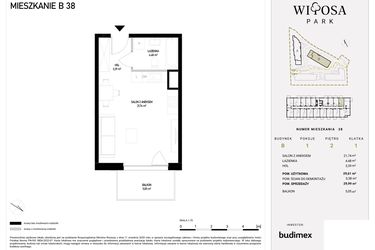 Rzut - Mieszkanie na sprzedaż 1 pokój o powierzchni 29,99 m² - numer B38 w Witosa Park