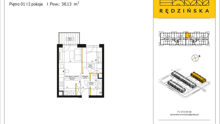 Rzut - Mieszkanie na sprzedaż 2 pokoje o powierzchni 36,13 m² - numer RD4A/B/12 w Rędzińska 4