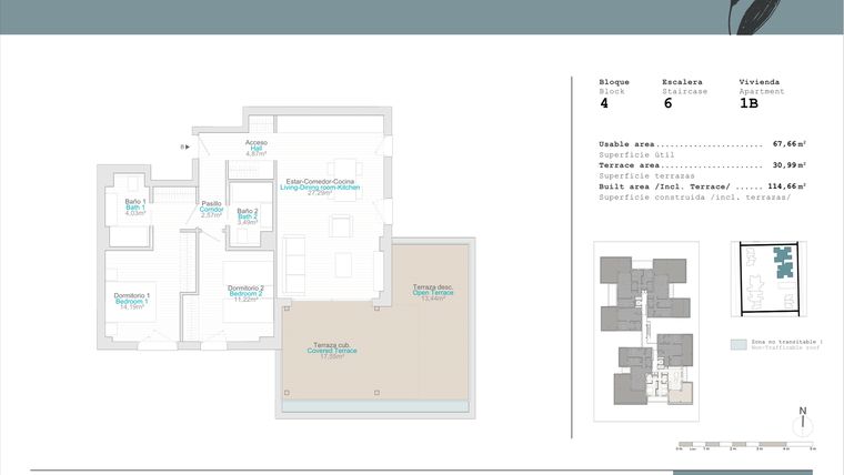 Rzut - Mieszkanie na sprzedaż 2 pokoje o powierzchni 67,66 m² - numer B4-1B w Talasa Caleus II
