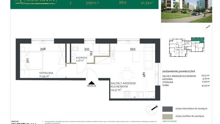 Rzut - Mieszkanie na sprzedaż 2 pokoje o powierzchni 41,34 m² - numer 3.M11 w Sosnovia