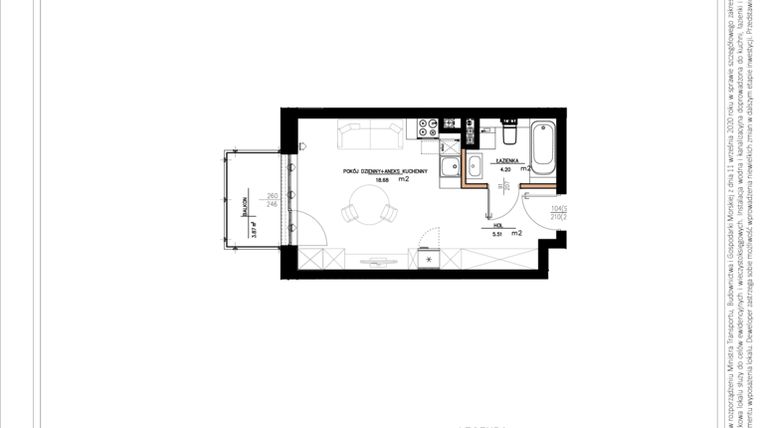 Rzut - Mieszkanie na sprzedaż 1 pokój o powierzchni 28,9 m² - numer B.2.79 w Daszyńskiego Square etap 1