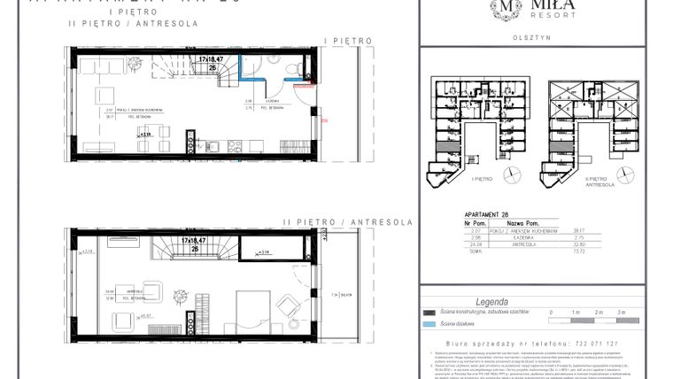 Rzut - Mieszkanie na sprzedaż 2 pokoje o powierzchni 73,72 m² - numer 28 w Miła Resort