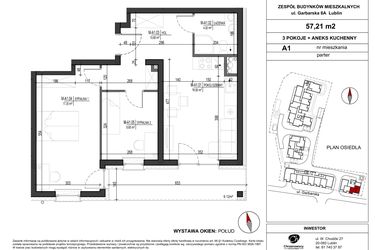 Rzut - Mieszkanie na sprzedaż 3 pokoje o powierzchni 57,21 m² - numer A.1 w Garbarska Urban Koncept