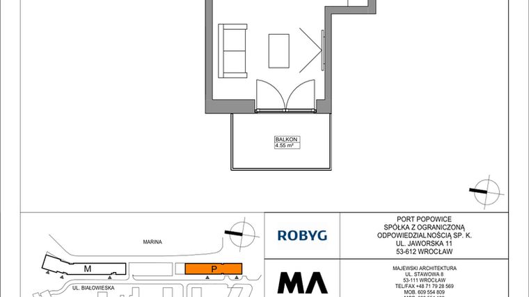 Rzut - Mieszkanie na sprzedaż 1 pokój o powierzchni 28,84 m² - numer PPO/P/B/2/1 w Port Popowice bud. M i P