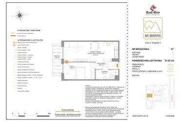Rzut - Mieszkanie na sprzedaż 2 pokoje o powierzchni 51,03 m² - numer B27 w Na Skarpie bud. B