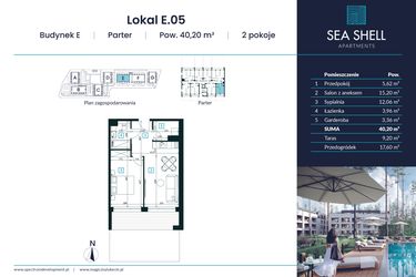 Rzut - Mieszkanie na sprzedaż 2 pokoje o powierzchni 40,2 m² - numer E.05 w Magiczny Łukęcin