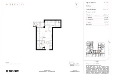 Rzut - Mieszkanie na sprzedaż 1 pokój o powierzchni 28,81 m² - numer B/4/12 w Wielka 16