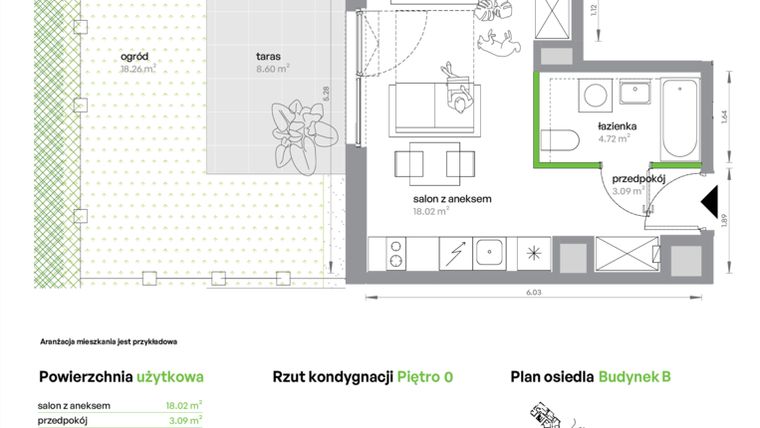 Rzut - Mieszkanie na sprzedaż 1 pokój o powierzchni 25,83 m² - numer BA0004/4 w M Bemowo