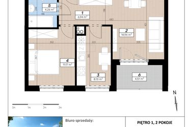 Rzut - Mieszkanie na sprzedaż 2 pokoje o powierzchni 45,44 m² - numer F/1/3 w Limone