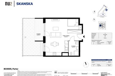 Rzut - Mieszkanie na sprzedaż 1 pokój o powierzchni 41,39 m² - numer BC0005 w NU2 Warszawa Wola