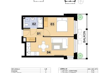 Rzut - Mieszkanie na sprzedaż 2 pokoje o powierzchni 37,46 m² - numer L8 w Green Park Resort III