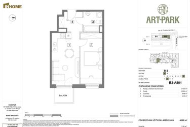 Rzut - Mieszkanie na sprzedaż 2 pokoje o powierzchni 40,89 m² - numer B.2.A801 w Inhome Osiedle ArtPark etap I