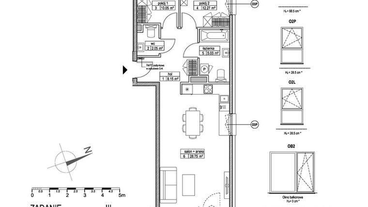 Rzut - Mieszkanie na sprzedaż 3 pokoje o powierzchni 66,15 m² - numer A.2.4.1 w Atut III